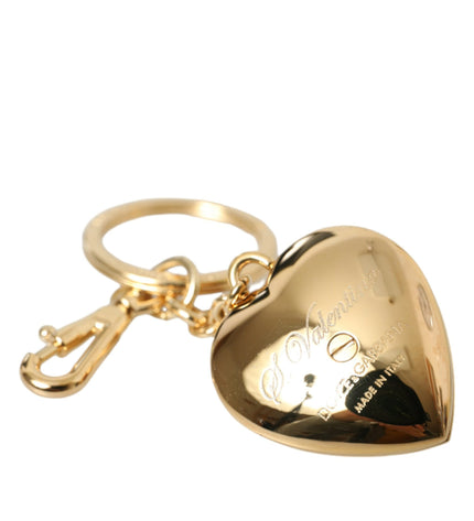 Dolce & Gabbana Metallic Gold Brass Heart Floral Pendant Keychain Keyring