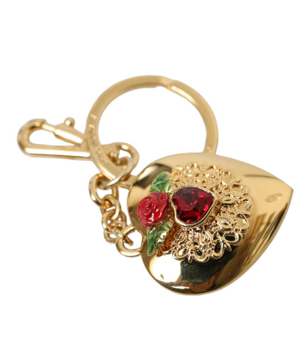 Dolce & Gabbana Metallic Gold Brass Heart Floral Pendant Keychain Keyring