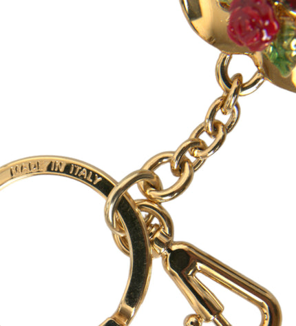 Dolce & Gabbana Metallic Gold Brass Heart Floral Pendant Keychain Keyring