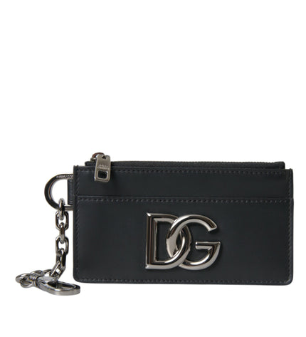 Dolce & Gabbana Black Calfskin Leather DG Logo Card Holder Wallet Men