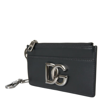 Dolce & Gabbana Black Calfskin Leather DG Logo Card Holder Wallet Men