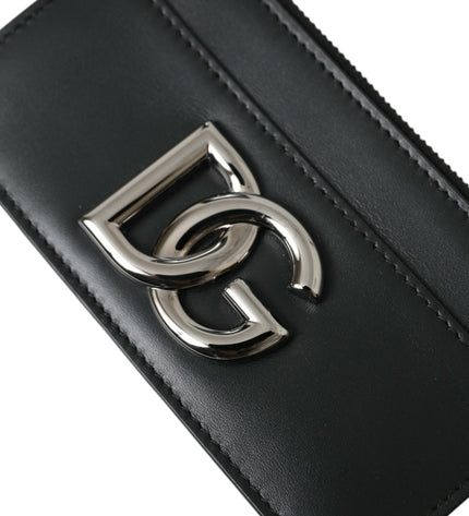 Dolce & Gabbana Black Calfskin Leather DG Logo Card Holder Wallet Men