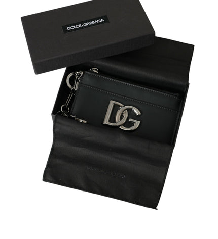 Dolce & Gabbana Black Calfskin Leather DG Logo Card Holder Wallet Men