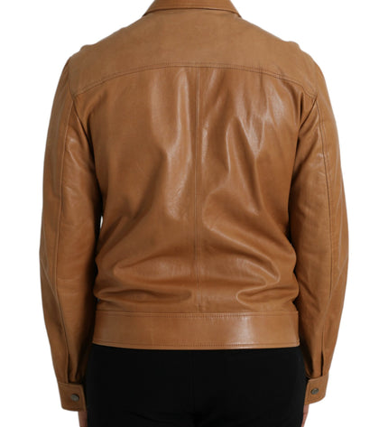 Dolce & Gabbana Brown Lamb Leather Full Zip Blouson Jacket