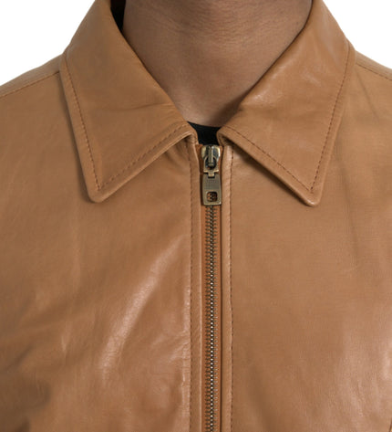 Dolce & Gabbana Brown Lamb Leather Full Zip Blouson Jacket