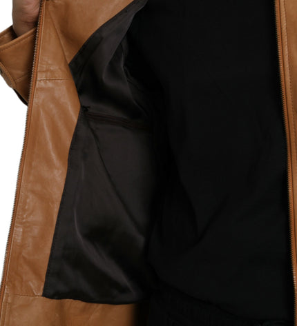 Dolce & Gabbana Brown Lamb Leather Full Zip Blouson Jacket