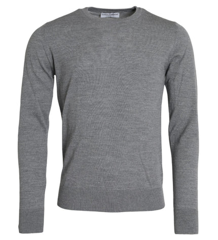 Dolce &amp; Gabbana Maglione Pullover Girocollo in Lana Grigio Cenere