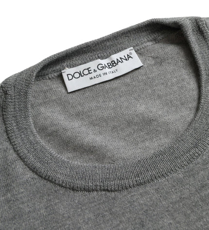 Dolce &amp; Gabbana Maglione Pullover Girocollo in Lana Grigio Cenere