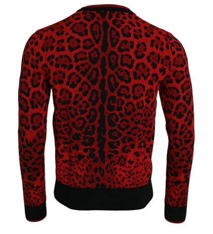 Dolce &amp; Gabbana Maglione pullover girocollo in lana leopardata rossa