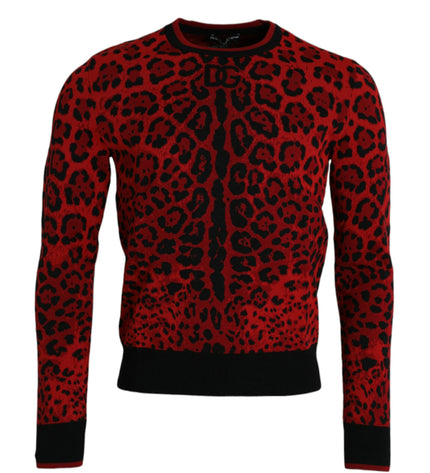 Dolce & Gabbana Red Leopard Wool Crew Neck Pullover Sweater