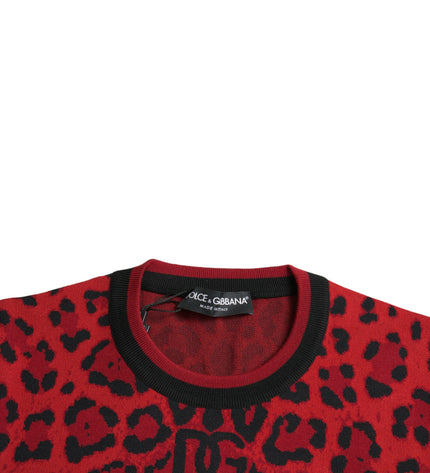 Dolce &amp; Gabbana Maglione pullover girocollo in lana leopardata rossa