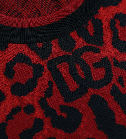 Dolce &amp; Gabbana Maglione pullover girocollo in lana leopardata rossa