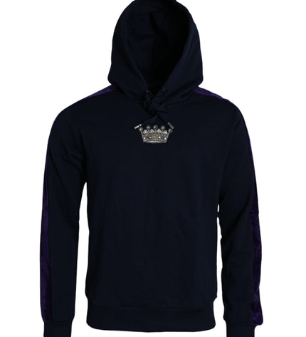 Dolce & Gabbana Dark Blue Cotton Crown Hooded Sweatshirt Sweater