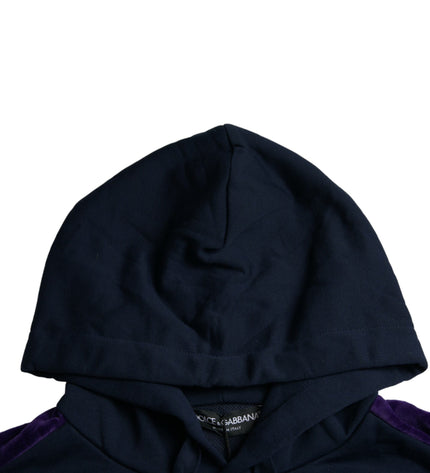 Dolce & Gabbana Dark Blue Cotton Crown Hooded Sweatshirt Sweater