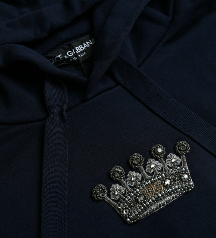 Dolce & Gabbana Dark Blue Cotton Crown Hooded Sweatshirt Sweater