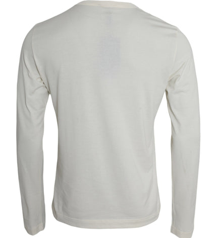 Dolce & Gabbana Off White Cotton Round Neck Pullover Sweater