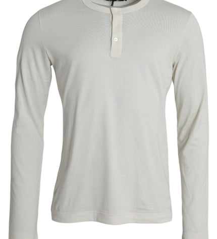 Dolce & Gabbana Off White Cotton Round Neck Pullover Sweater