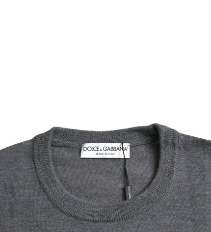 Dolce & Gabbana Dark Gray Wool Crew Neck Pullover Sweater