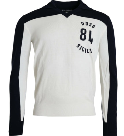 Dolce & Gabbana White Black SICILIA Henley Shirt Pullover Sweater