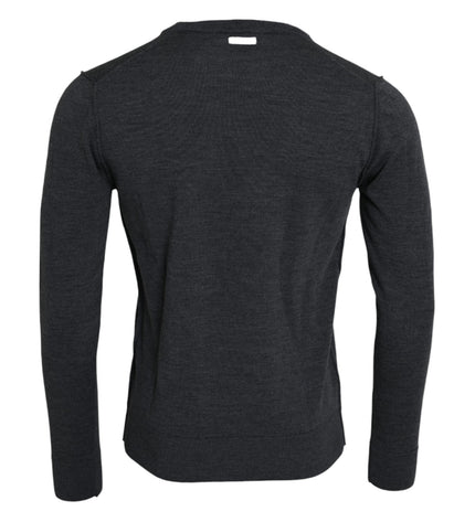 Maglione pullover girocollo in lana grigio scuro Dolce &amp; Gabbana