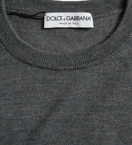 Maglione pullover girocollo in lana grigio scuro Dolce &amp; Gabbana