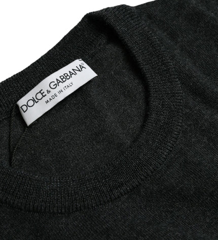 Dolce & Gabbana Dark Gray Wool Crew Neck Pullover Sweater