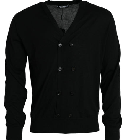 Dolce &amp; Gabbana Maglione cardigan a maniche lunghe in maglia di cashmere nero