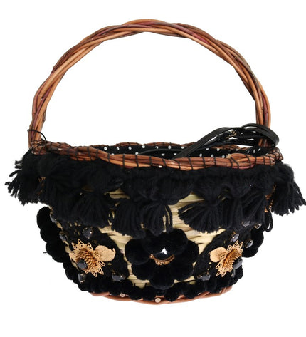 Borsa a secchiello Chic in pelle di serpente di paglia beige e nera Dolce &amp; Gabbana