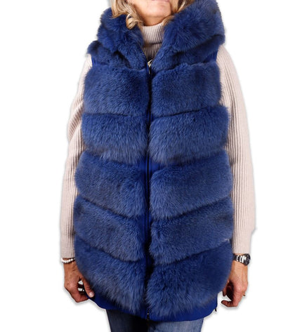 Made in Italy Elegant Sleeveless Wool Coat with Fox Fur Trim