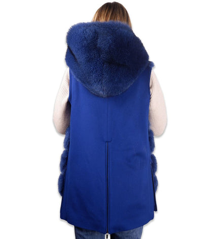 Made in Italy Elegant Sleeveless Wool Coat with Fox Fur Trim