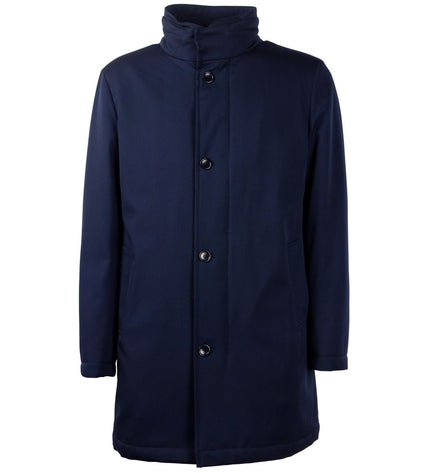 Made in Italy Elegant Blue Virgin Wool Storm System Coat