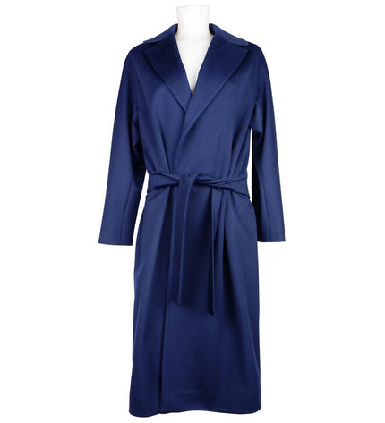 Made in Italy Elegant Blue Wool Coat with Ribbon Belt