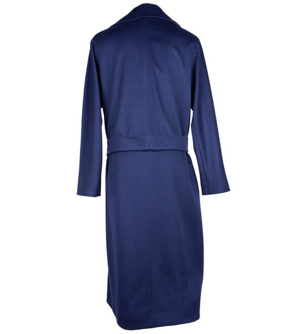 Made in Italy Elegant Blue Wool Coat with Ribbon Belt