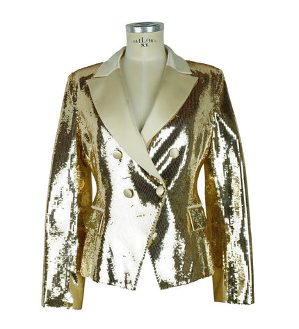 Elisabetta Franchi Chic Sequined Double-Breasted Yellow Jacket