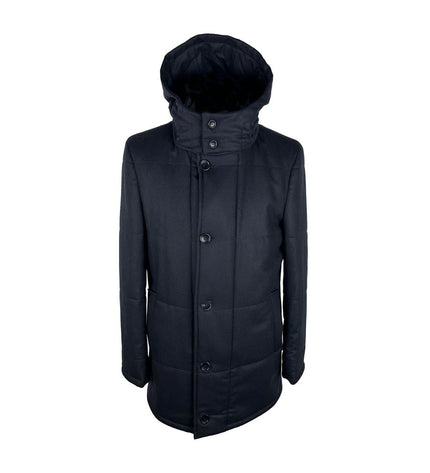 Made in Italy Elegant Blue Wool-Cashmere Coat with Hood