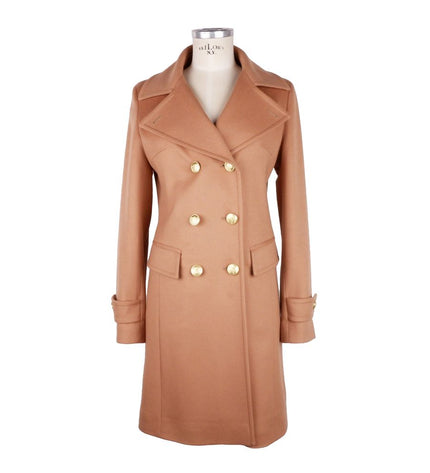 Made in Italy Elegant Beige Wool Coat with Golden Buttons