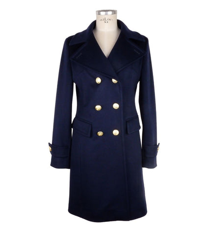 Made in Italy Elegant Blue Virgin Wool Ladies Coat