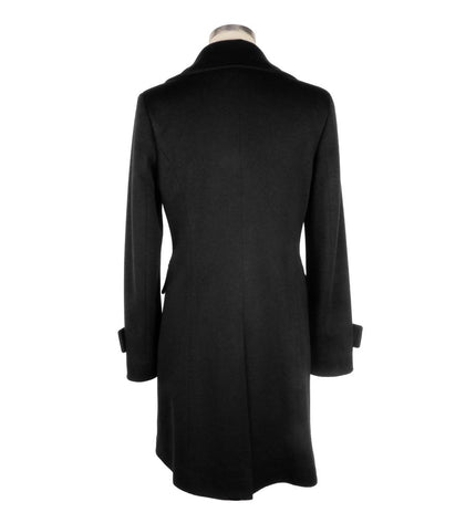 Made in Italy Elegant Black Woolen Coat with Gold Buttons