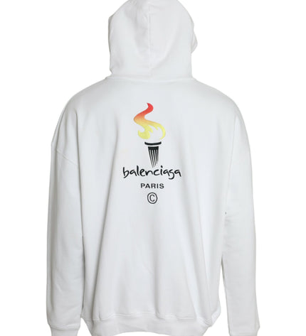 Balenciaga White Cotton Logo Hooded Pullover Sweatshirt Sweater