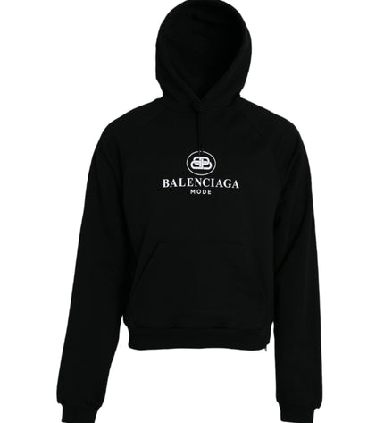 Balenciaga Black Cotton Logo Hooded Pullover Sweatshirt Sweater