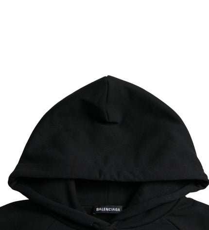 Balenciaga Black Cotton Logo Hooded Pullover Sweatshirt Sweater