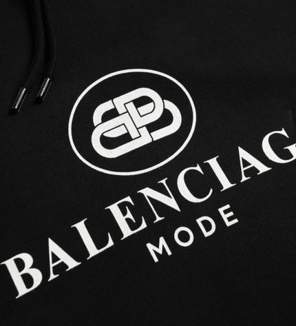 Balenciaga Black Cotton Logo Hooded Pullover Sweatshirt Sweater