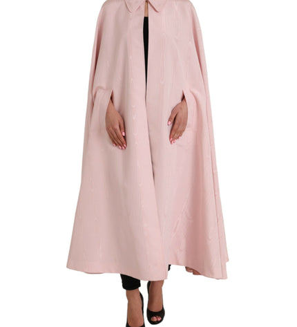 Dolce & Gabbana Light Pink Silk Long Maxi Cape Coat Jacket