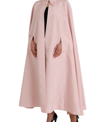 Dolce & Gabbana Light Pink Silk Long Maxi Cape Coat Jacket