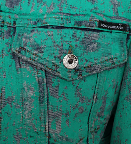 Dolce &amp; Gabbana Giacca di jeans corta corta in cotone verde tie dye