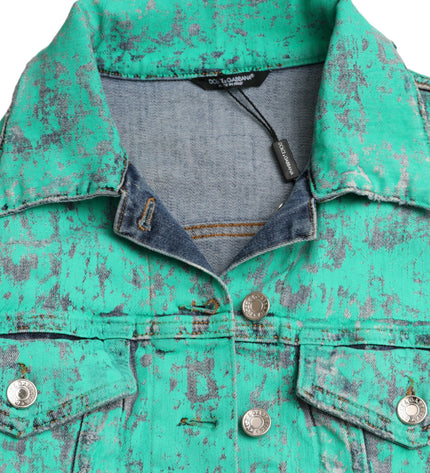 Dolce &amp; Gabbana Giacca di jeans corta corta in cotone verde tie dye