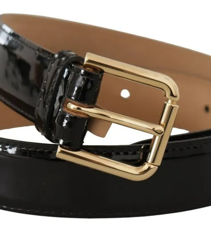 Dolce & Gabbana Black Leather Gold Metal Logo Engraved Buckle Belt