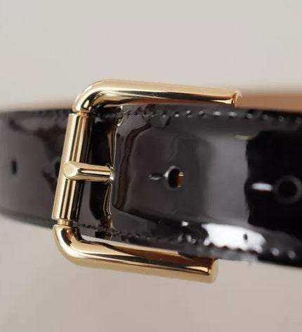 Dolce & Gabbana Black Leather Gold Metal Logo Engraved Buckle Belt