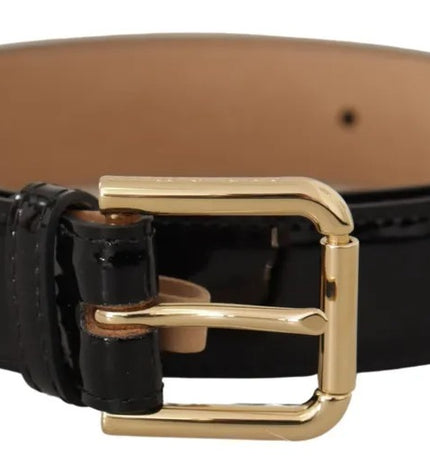 Dolce & Gabbana Black Leather Gold Metal Logo Engraved Buckle Belt