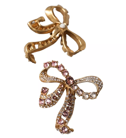 Dolce & Gabbana Gold Brass Pink Clear Crystal Bow Fiocchi Christmas